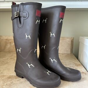 Joules Brown Dog Print Rain Boots Size 7 US